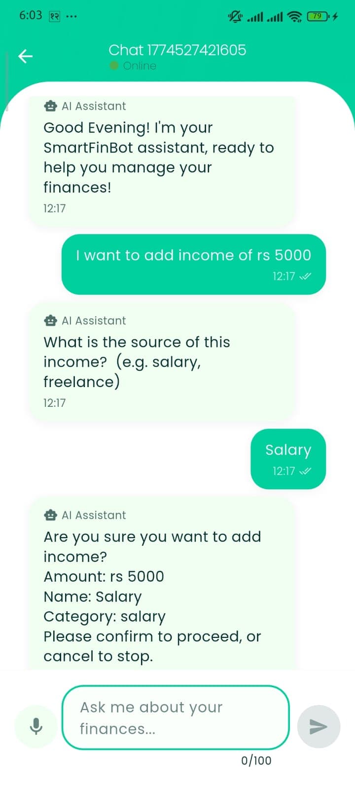 SmartFinBot app screen 3
