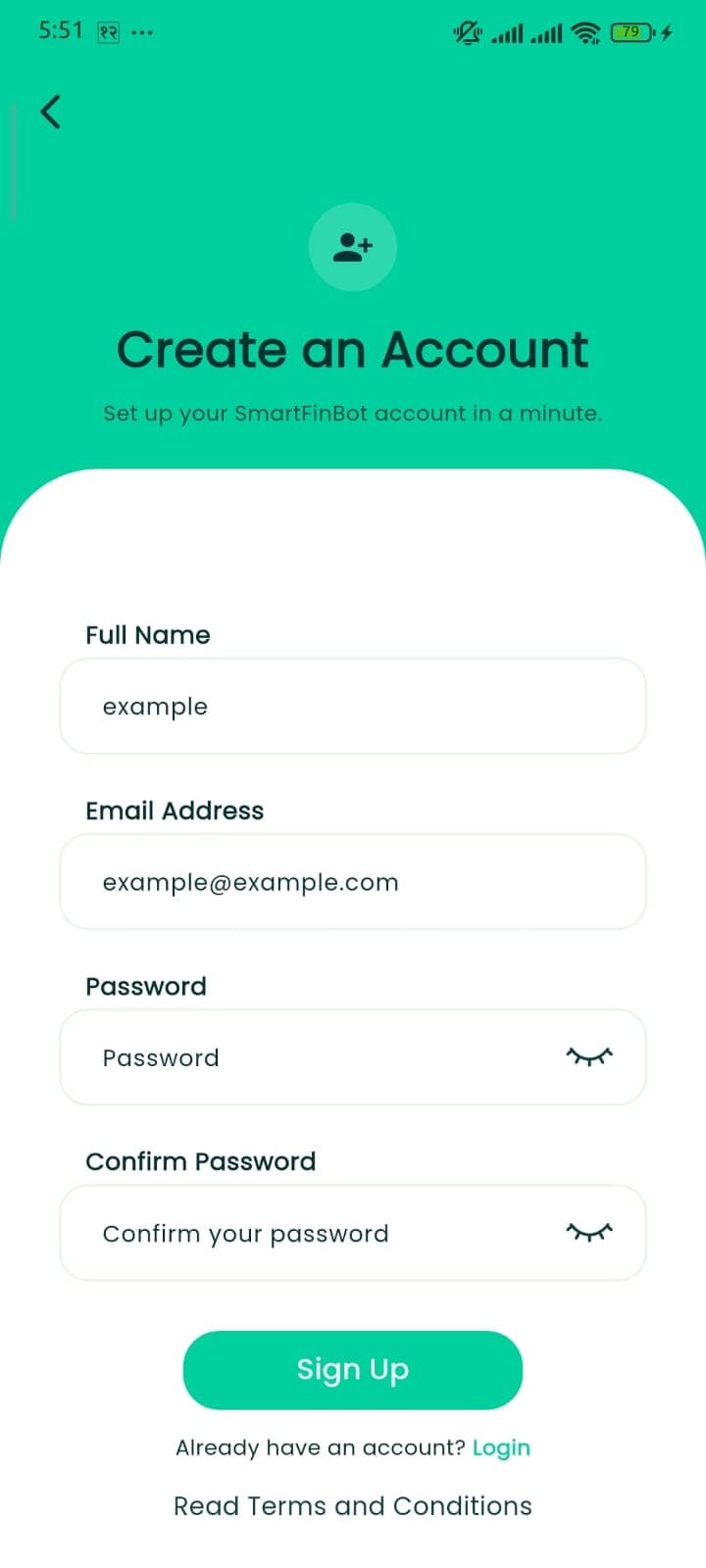 SmartFinBot app screen
