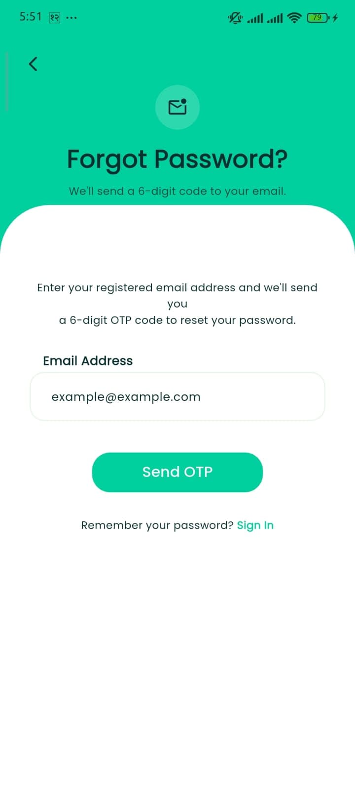 Forgot password screen